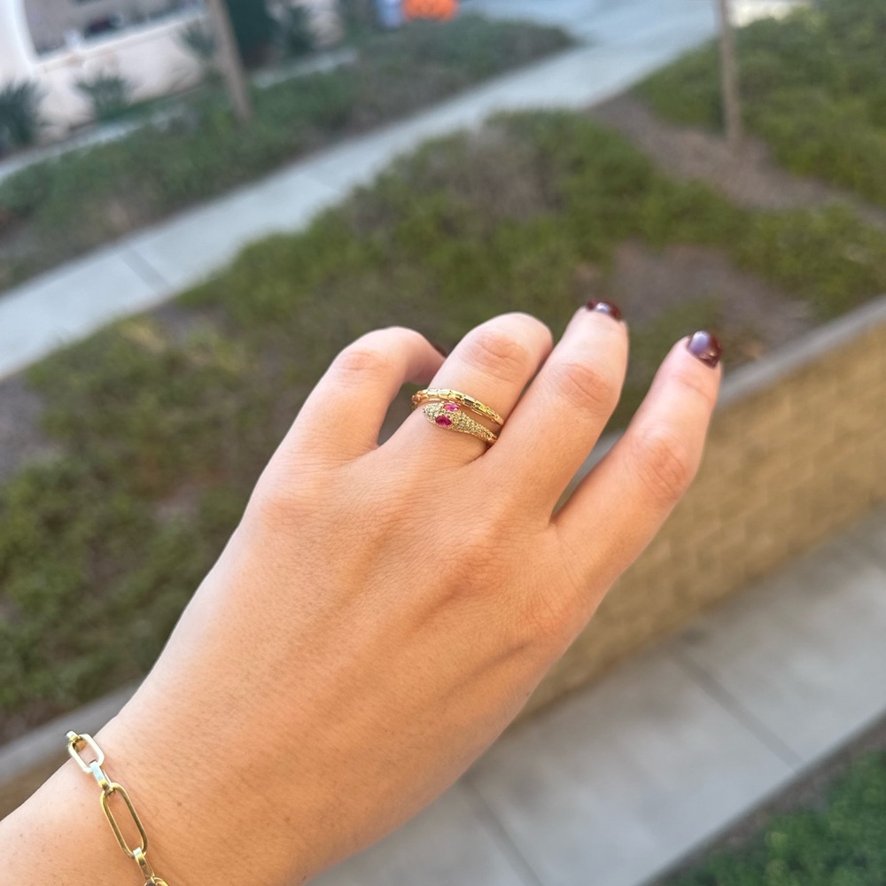 Gold Snake Serpenti Ring with Red and White Details - Picture 2 of 4